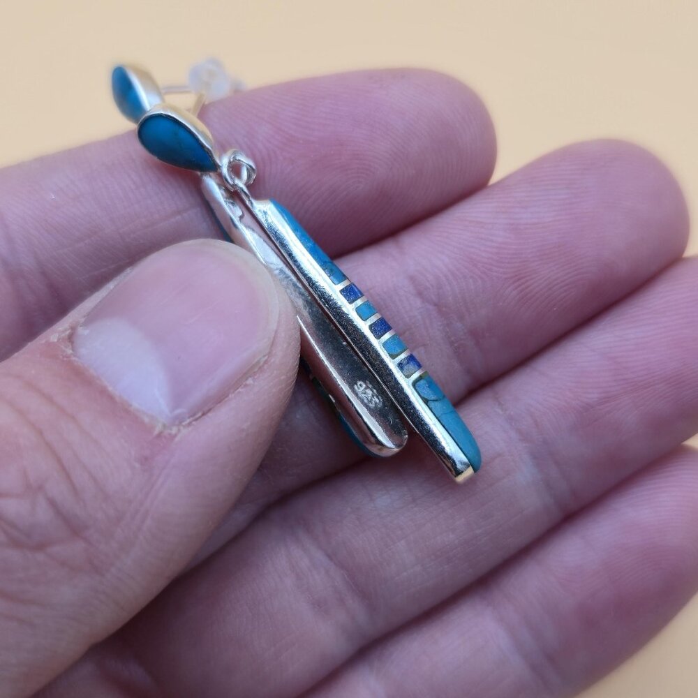 Sterling Silver Turquoise And Sodalite Stone Earrings A4563 - Picture 4 of 6